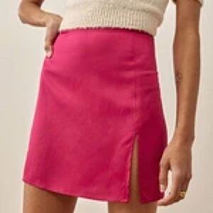 Reformation Robbie Rhubarb Pink Slit Half Zip Silk Mini Pencil Skirt EUC Size 4